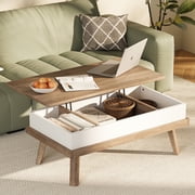 Walsunny Lift Top Coffee Tables Wooden with Storage 39.4 Farmhouse Rustic Wood Coffee Table for Living Room Reception Room Apartment Office Ivory