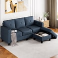thumbnail image 1 of Walusnnu L-Shaped Sectional Sofa Couch, 3-Seat Convertible Sofa with Reversible Chaise, Modern Linen Fabric Couches for Living Room, Apartment and Small Space, Blue, 1 of 8