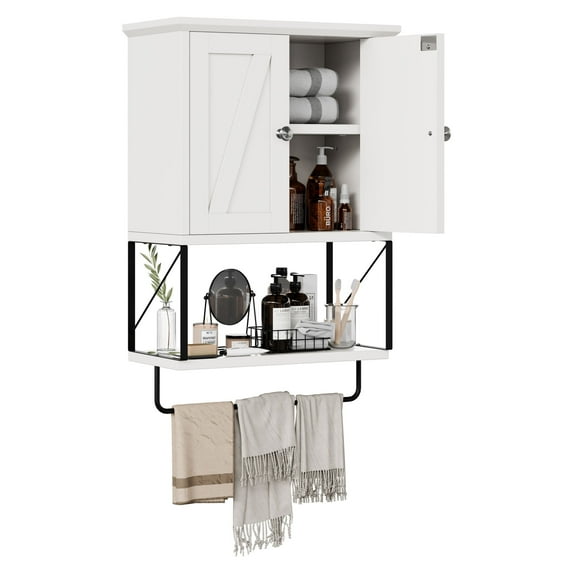 Walsunny Medicine Bathroom Cabinet,Wall-mounted Storage Cabinet, One Completely Open Compartment, with Steel Pipe Rack for Hanging Towels and Kitchen Utensils, Suitable for Kitchen