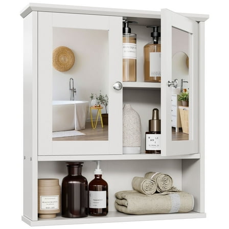 Walsunny Medicine Bathroom Cabinet with Adjustable Partitions and Inlaid Mirror Door, with a big Shelf for Kitchen, Dining room