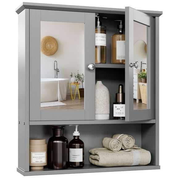 Walsunny Medicine Bathroom Cabinet with Adjustable Partitions and Inlaid Mirror Door, with a big Shelf for Kitchen, Dining room