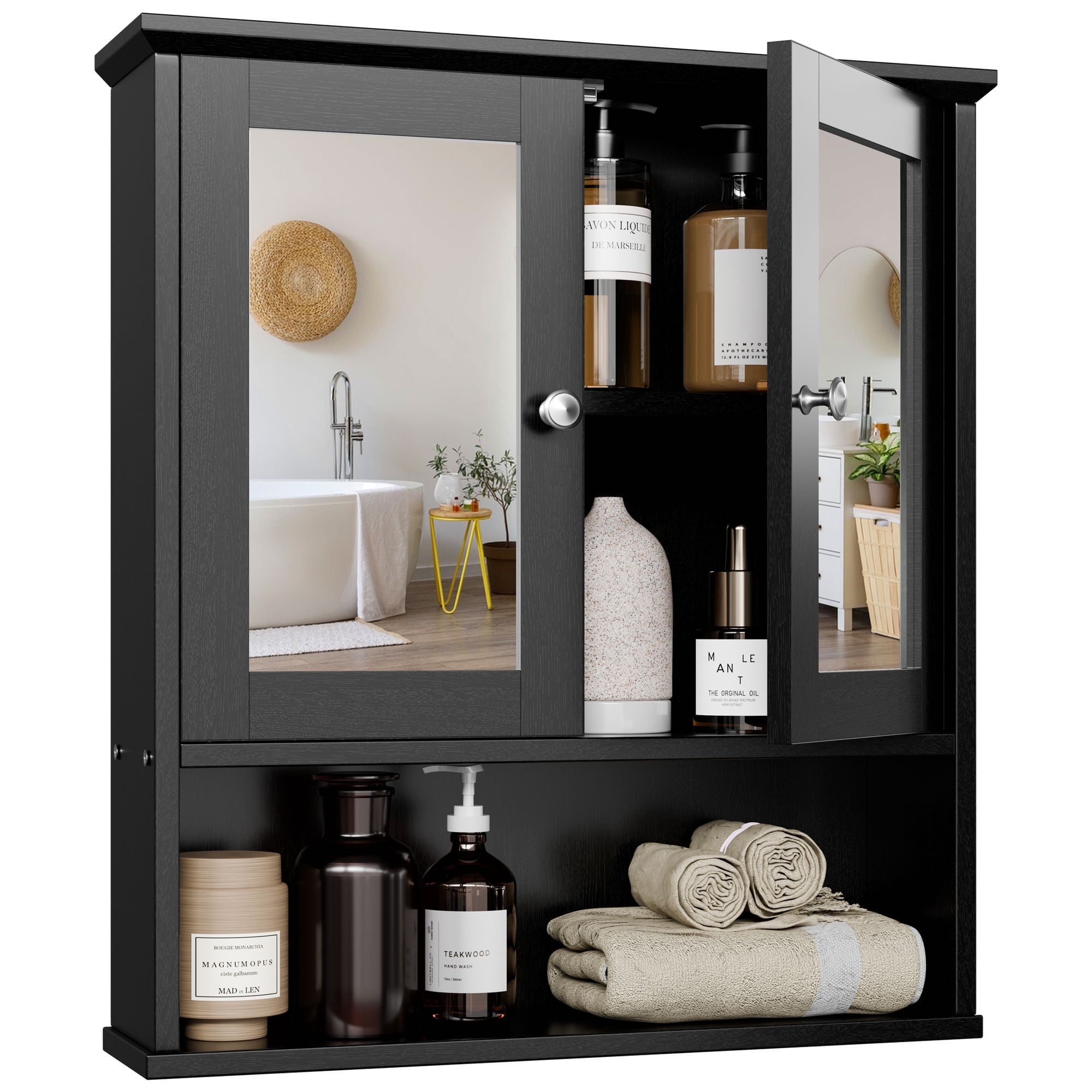 Walsunny Medicine Bathroom Cabinet with Adjustable Partitions and Inlaid Mirror Door, with a big Shelf for Kitchen, Dining room