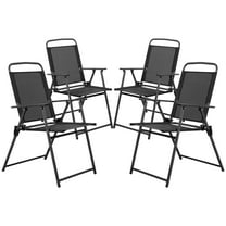 Walsunny Folding Patio Dining Chairs Set of 4,Small Metal Outdoor Sling Chairs,Patio Furniture Chairs for Lawn,Garden,Deck,Backyard,Black