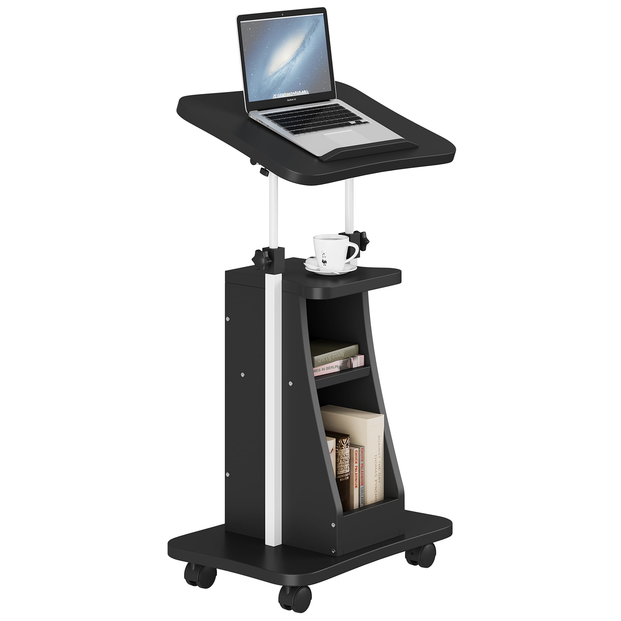 Walsunny Adjustable Rolling Laptop Cart, Mobile Podium, Office Workstation w/Tilt PC Station