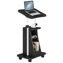 Walsunny Mobile Podium Standing Rolling Laptop Cart w/Tilt Desktop Adjustable Height Portable Computer Desk on Wheels Black