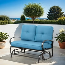 Walsunny Modern Blue Love seat Outdoor Patio Rocking Bench Chair with Cushion