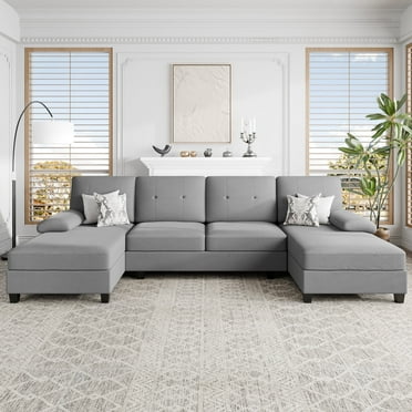 Walsunny Modern U-Shape Sectional Sofa, Chenille Fabric Modular Couch, 4 Seat Oversized Sofa with Chaise for Living Room