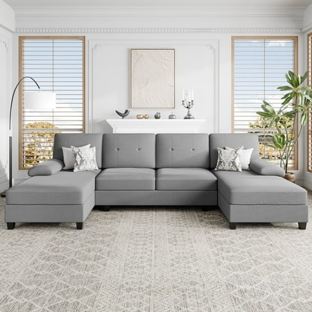 Walsunny Modern U-Shape Sectional Sofa, Chenille Fabric Modular Couch, 4 Seat Oversized Sofa with Chaise for Living Room