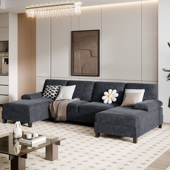 Walsunny Modern U-Shape Sectional Sofa for living room, Chenille Fabric Modular Couch, 4 Seat Oversized Sofa with Chaise for Apartment,White