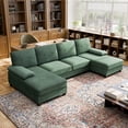 thumbnail image 1 of Walsunny Modern U-Shaped Sectional Sleeper Sofa with 4 Deep Seat, Modular Cloud Oversized Sofa Couch with Chenille Fabric & Double Chaise for Apartment, Green, 1 of 8
