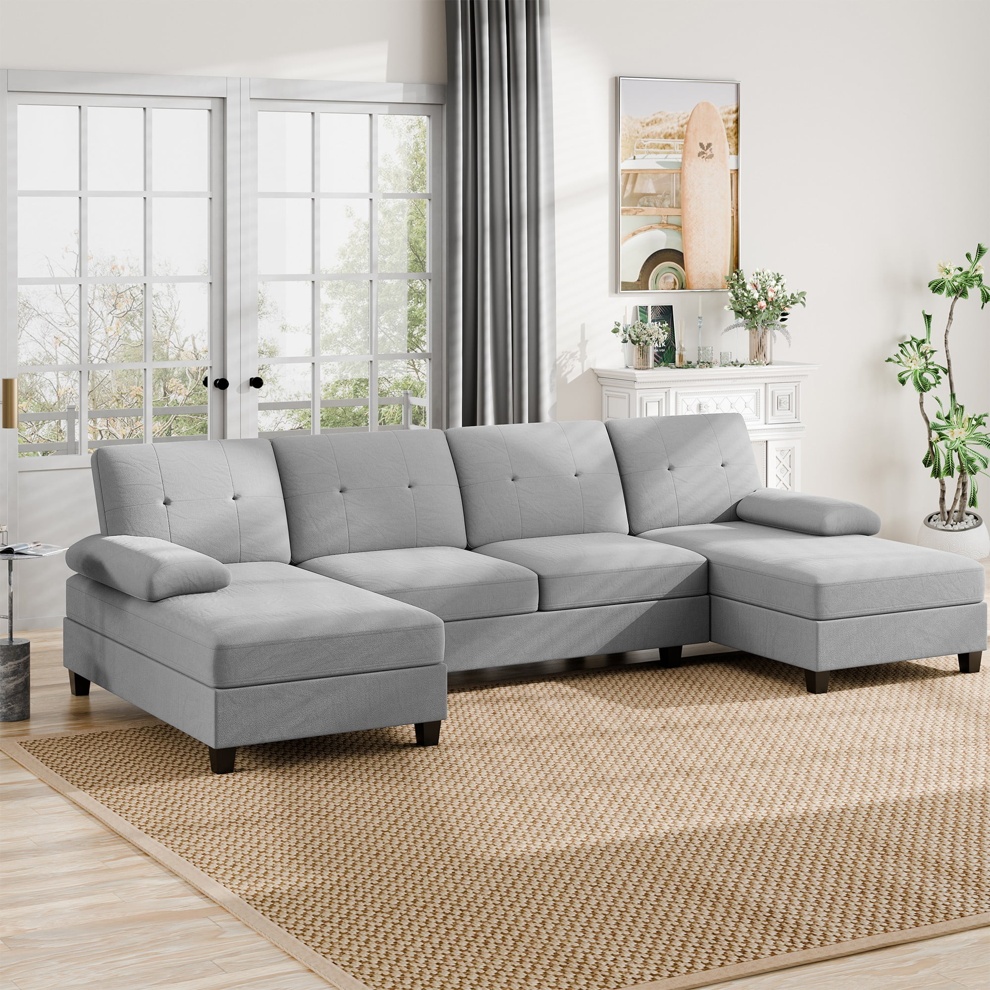 Walsunny Modern U-Shape Sectional Sofa for living room, Chenille Fabric Modular Couch, 4 Seat Oversized Sofa with Chaise for Apartment,Dark Gray