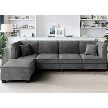 Walsunny  116" Modular Sectional Sofa with Reversible Chaise,L-Shape Convertible Couch with 4 Seats,Velvet Modern Sleeper with Ottomans