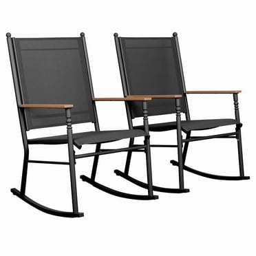 Walsunny Outdoor Patio Chairs Set of 2 Rockers Metal Rocking Chairs Furniture for Porch Backyard Lawn Garden,Black