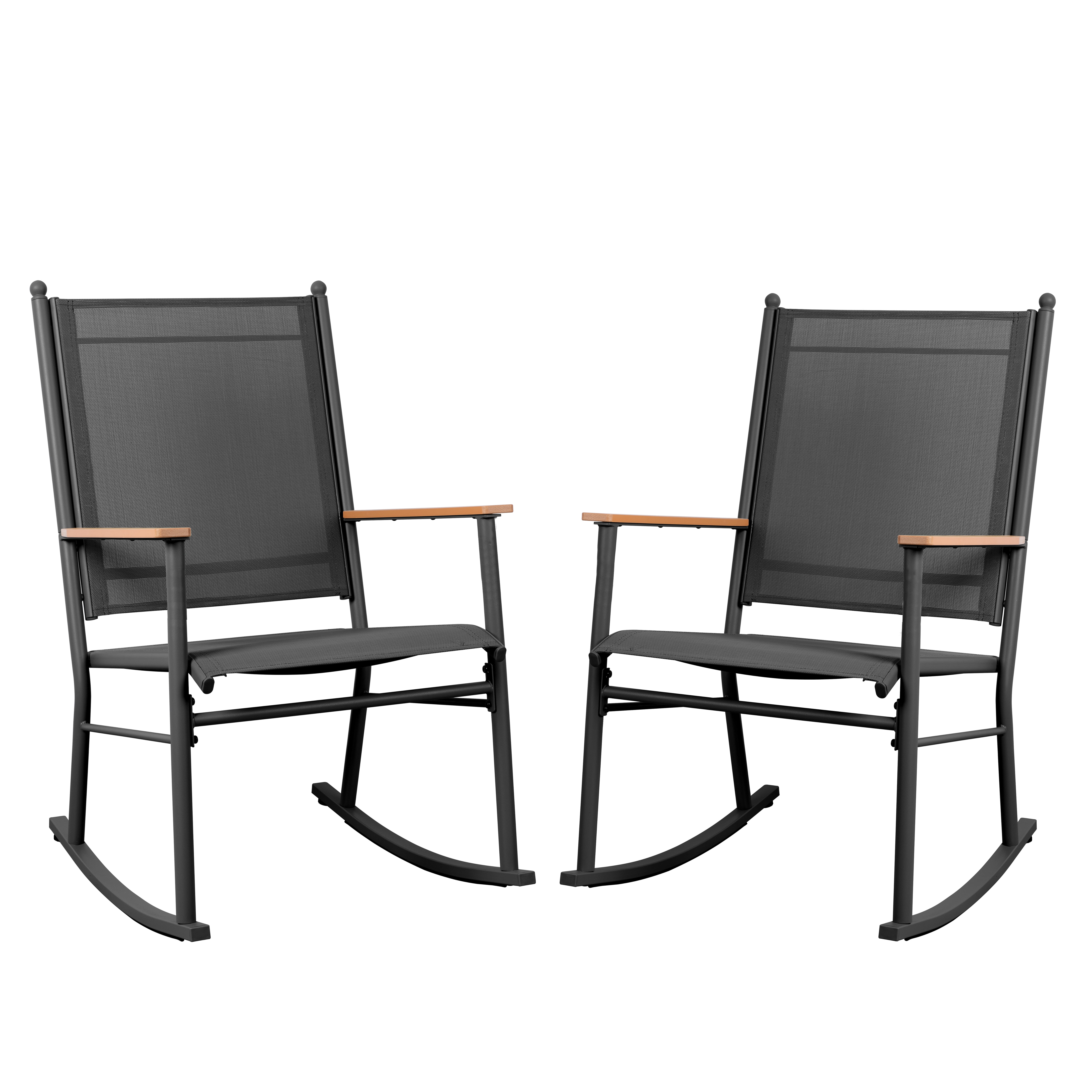 Walsunny Outdoor Patio Chairs Set of 2 Rockers Metal Rocking Chairs Furniture for Porch Backyard Lawn Garden,Black