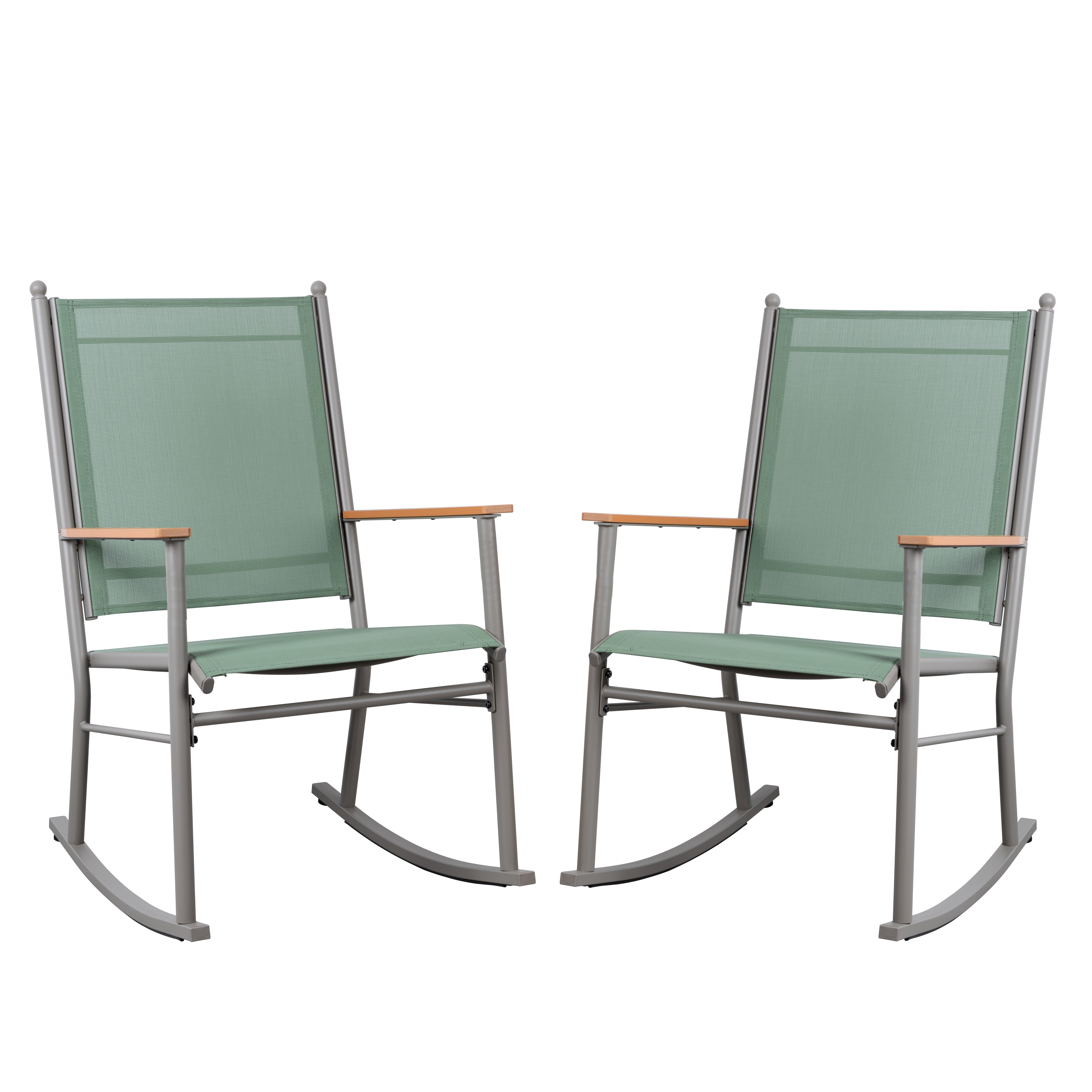 Walsunny Outdoor Patio Chairs Set of 2 Rockers Metal Rocking Chairs Furniture for Porch Backyard Lawn Garden,Green