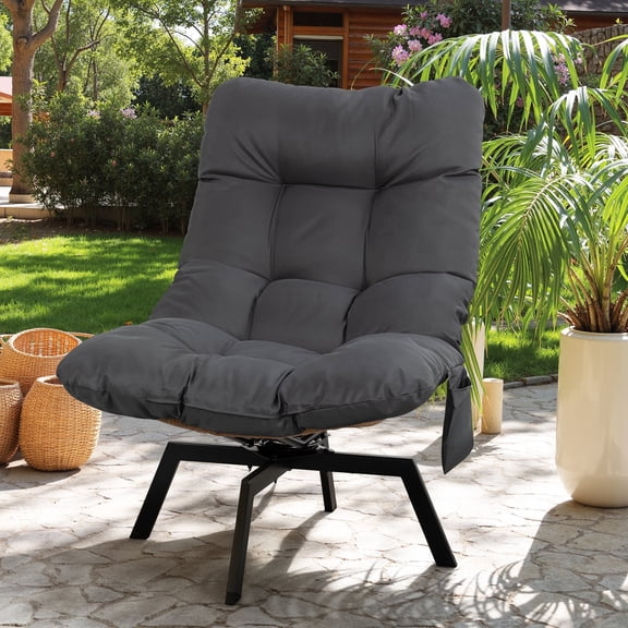 Walsunny Outdoor Wicker Swivel Chair,360°Oversized Patio Papasan Chair with Soft Thick Cushion and Sturdy Steel Frame,Modern Rattan Lounge Chair for Living Room,Nature Rattan/Grey Cushion