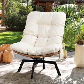 Walsunny Outdoor Wicker Swivel Chair,360°Oversized Patio Papasan Chair with Soft Thick Cushion and Sturdy Steel Frame,Modern Rattan Lounge Chair for Living Room,Nature Rattan/Beige Cushion