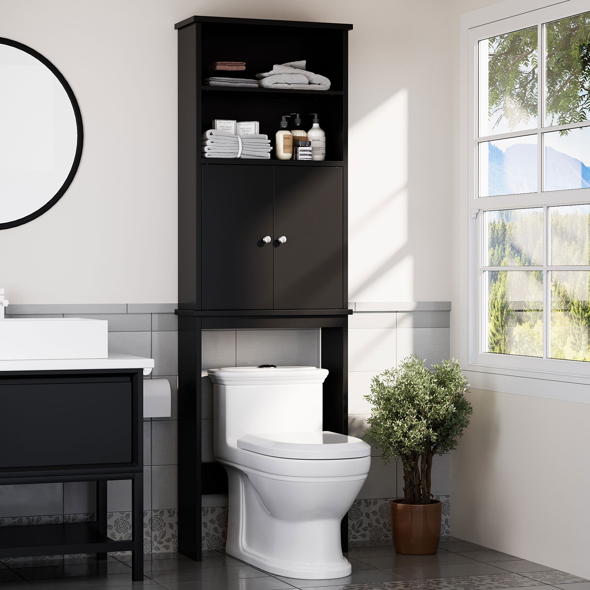 Walsunny Over The Toilet Storage Cabinet,Bathroom Adjustable Shelf Organizer with Open Bottom ...