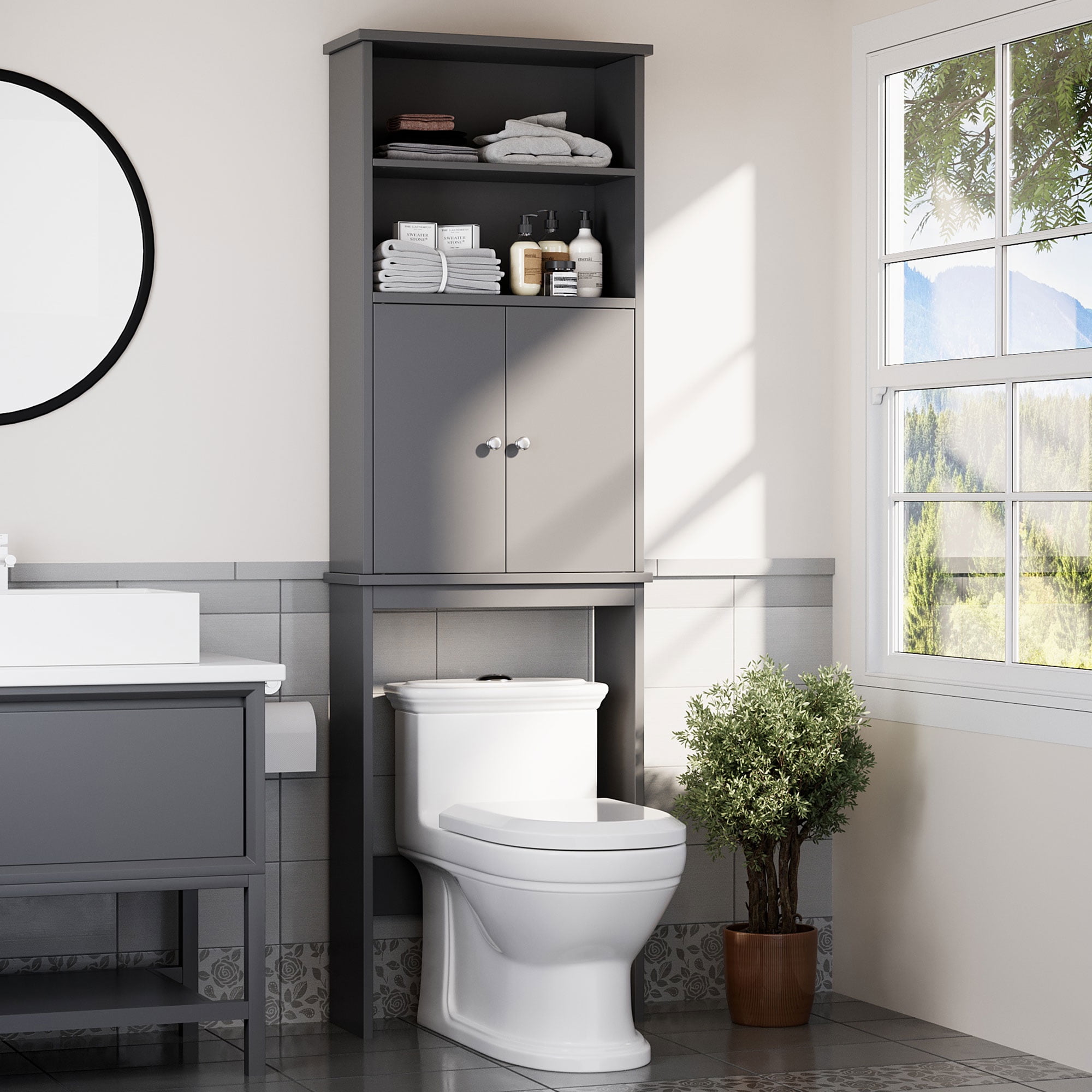 Walsunny Adjustable Bathroom Storage Cabinet & Space Saver Wood Shelves ...