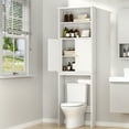 thumbnail image 1 of Walsunny Over the Toilet Storage Cabinets Wood Bathroom Organizer Shelf Rack Space Saver with 2 Doors 4 Shelves Anti-Tip Device White, 1 of 8