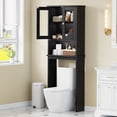 thumbnail image 1 of Walsunny Over The Toilet Storage Cabinet Bathroom Shelves Organizer Space Saver Freestanding Restroom Shelf with Tempered Glass Doors Anti-Tip Device Adjustable Shelf Black, 1 of 8