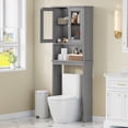 thumbnail image 1 of Walsunny Over The Toilet Storage Cabinet Bathroom Shelves Organizer Space Saver Freestanding Restroom Shelf with Tempered Glass Doors Anti-Tip Device Adjustable Shelf Gray, 1 of 8