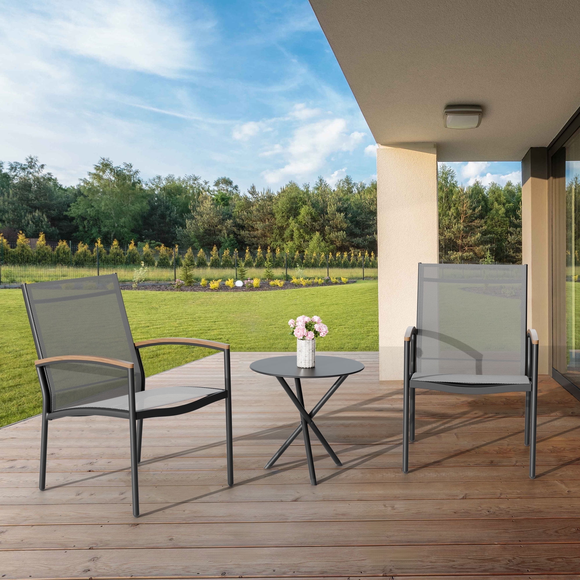 Walsunny Outdoor Patio Bistro Sets 3-Piece Balcony Furniture with 2 Bistro Chairs 1 Outdoor Bistro Table Light Gray
