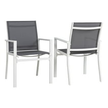 Walsunny Patio Dining Chairs Set of 2,Outdoor Bistro Chair with Arms,All-Weather Metal Textile Fabric Chairs Grey
