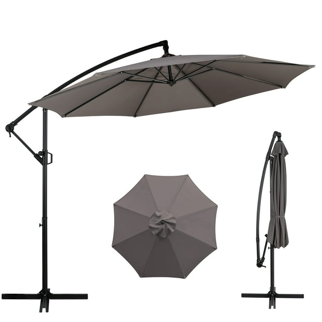 Walsunny Patio Offset Umbrella Easy Tilt Adjustment,Crank and Cross Base, Outdoor Cantilever