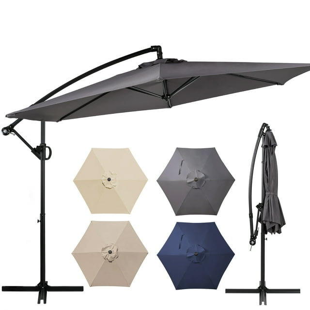 Walsunny Patio Offset Umbrella Easy Tilt Adjustment,Crank and Cross Base, Outdoor Cantilever Hanging Umbrella with 8 Ribs Dark Gray