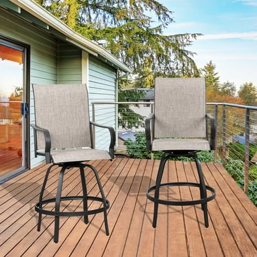 Walsunny 2 Piece Patio Swivel Bar Stools Outdoor Height Textilene Chairs with High Back and Armrest, Khaki