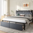 thumbnail image 1 of Walsunny Queen Bed Frame with Led Light and 2 Drawers, Metal Platform Bed with Charging Station and Linen Fabric Storage Headboard Strong Metal Slats Black, 1 of 9