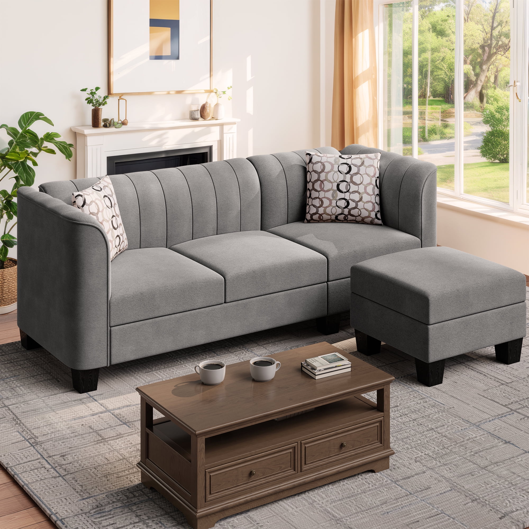 Walsunny Sectional Sofa Couch Small 3Seat L Shaped Couch with Linen