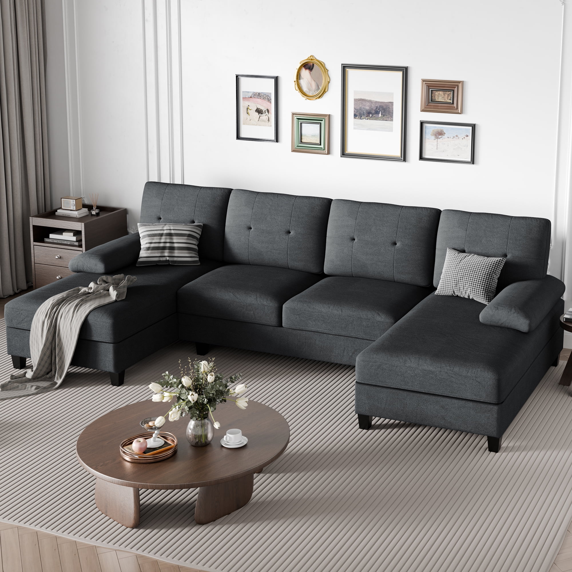 Walsunny Sectional Sofa Couches for Living Room Clearance Set U Shaped Couch 4 Seat Sofa Set with Double Chaise Light Gray Walmart