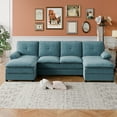 thumbnail image 1 of Walsunny Sectional Sofa Set, 110" U-Shaped Polyester Couch, 4 Seat Lounge Sleeper with Double Chaise for Living Room New Blue, 1 of 5