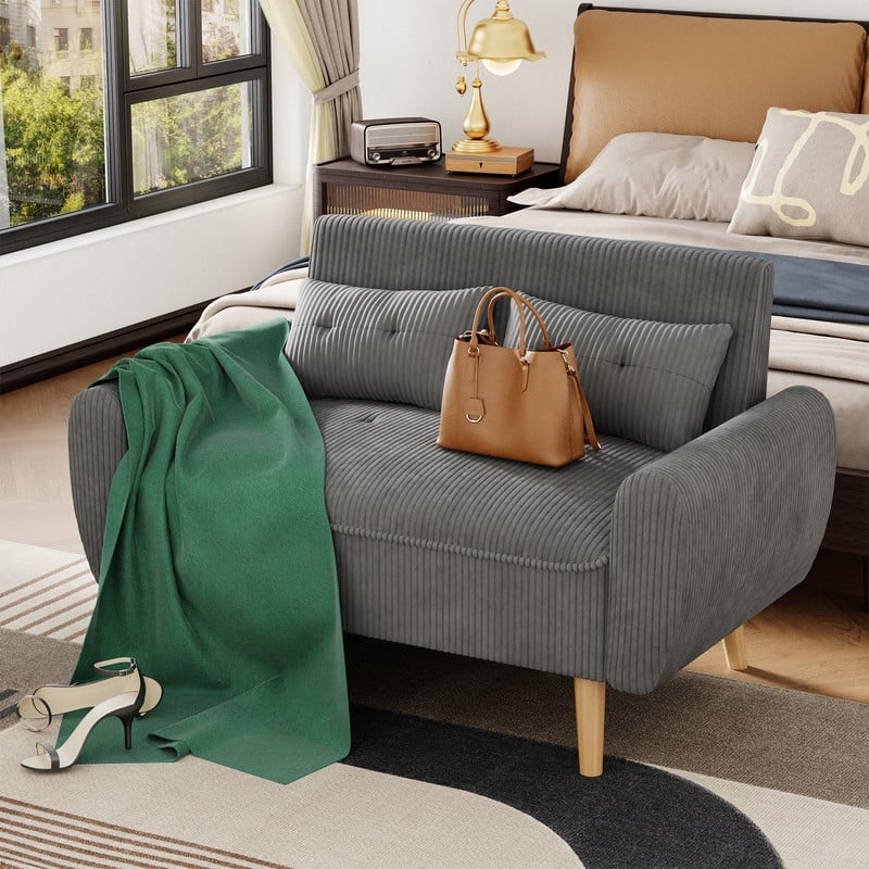 Walsunny Small Modern Loveseat Sofa, Upholstered Fabric Love Seat with Linen Cushions, Compact and Stylish for Small Spaces, Living Room, Bedroom, Office,Dark Gray