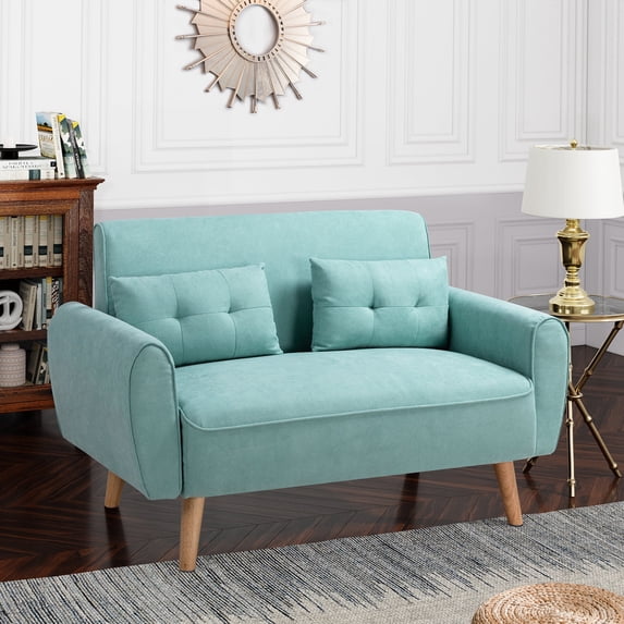 Walsunny Small Modern Loveseat Sofa, Upholstered Fabric Love Seat with Linen Cushions, Compact and Stylish for Small Spaces, Living Room, Bedroom, Office,Green
