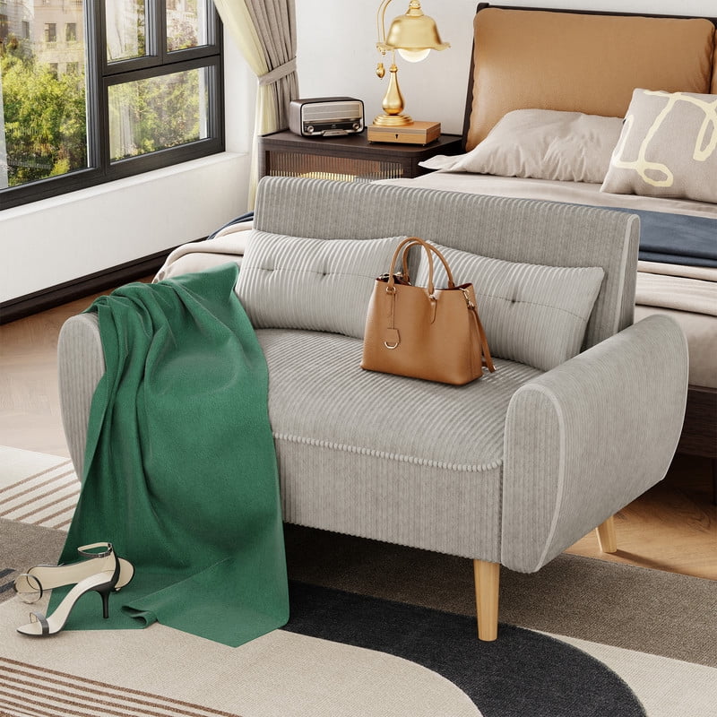 Walsunny Small Modern Loveseat Sofa, Upholstered Fabric Love Seat with Linen Cushions, Compact and Stylish for Small Spaces, Living Room, Bedroom, Office，Light Gray