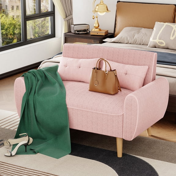 Walsunny Small Modern Loveseat Sofa, Upholstered Fabric Love Seat with Linen Cushions, Compact and Stylish for Small Spaces, Living Room, Bedroom, Office,Pink