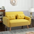 thumbnail image 1 of Walsunny Small Modern Loveseat Sofa, Upholstered Fabric Love Seat with Linen Cushions, Compact and Stylish for Small Spaces, Living Room, Bedroom, Office，Yellow, 1 of 8