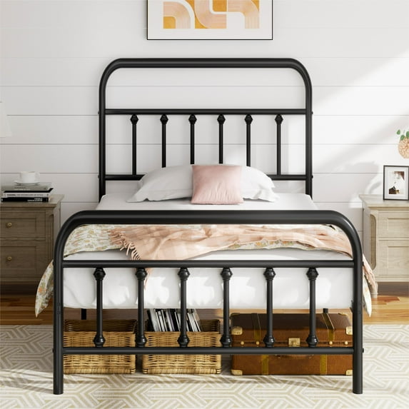 Walsunny Twin Size Metal Platform Bed Frame with Headboard and Footboard, No Box Spring Needed, Easy Assembly Anti-Slip Support, Storage Space Under the Bed