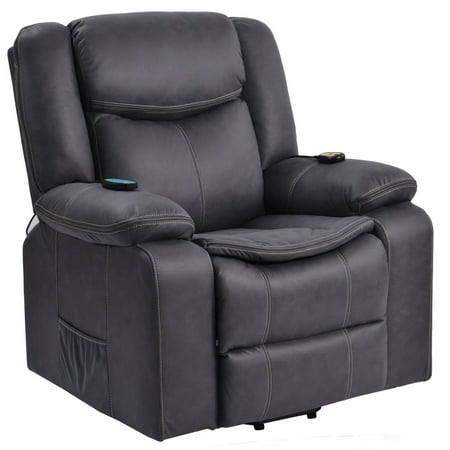 Walt 34 Inch Power Lift Armchair Recliner, Heating, Remote Control, Gray- Saltoro Sherpi