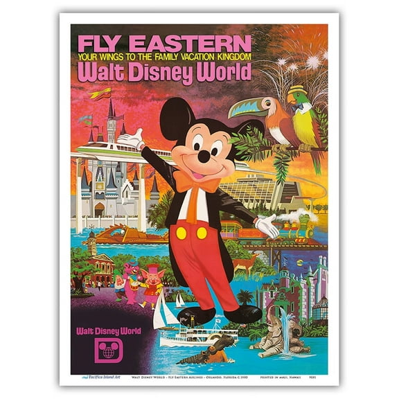 Walt Disney World - Fly Eastern Air Lines - Orlando Florida - Vintage Airline Travel Poster c.1980 - Master Art Print (Unframed) 9in x 12in