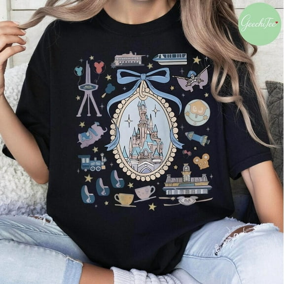 Walt Disney World Magic Kingdom Park Family Vacation 2025 Shirt, Retro Coquette Bow Disney Castle Magic Kingdom Tee, Disney Girl Trip Shirt