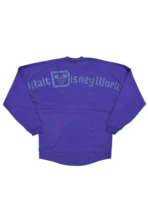 Walt Disney World Spirit Jersey Portion Purple Glitter Oversized Pullover Shirt (Small, Purple)