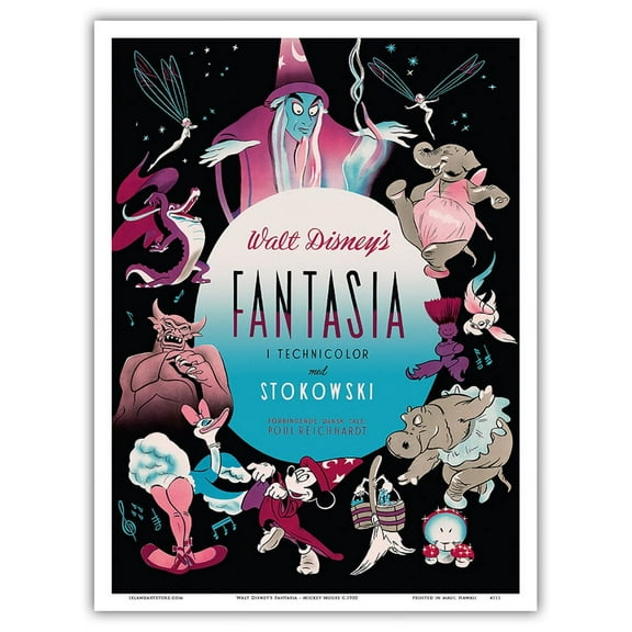 Walt Disney’s Fantasia - featuring Mickey Mouse - Music by Leopold Stokowski - Danish Version - Vintage Film Movie Poster c.1950 - Master Art Print (Unframed) 9in x 12in