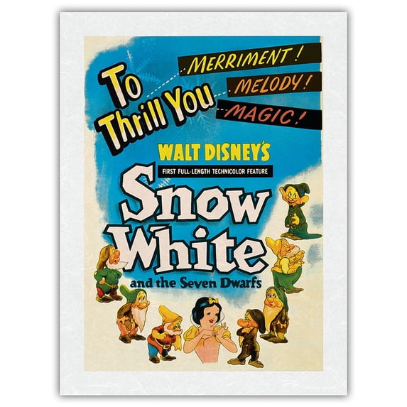Walt Disney’s Snow White and the Seven Dwarfs - To Thrill You Merriment! Melody! Magic! - Vintage Film Movie Poster c.1937 - Japanese Unryu Rice Paper Art Print (Unframed) 18 x 24 in