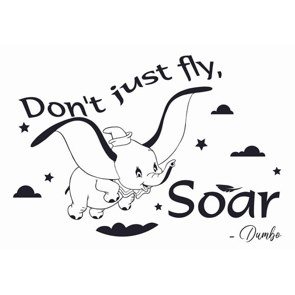 Walt StickerDecal Movie Dumbo Wall Art Decal Quotes - Don't Just Fly Soar | 14" x 20" Stick And Peel Removable Flying Elephant Kids Nursery Bedroom Decor DIY Vinyl Adhesive Home Decoration Sticker
