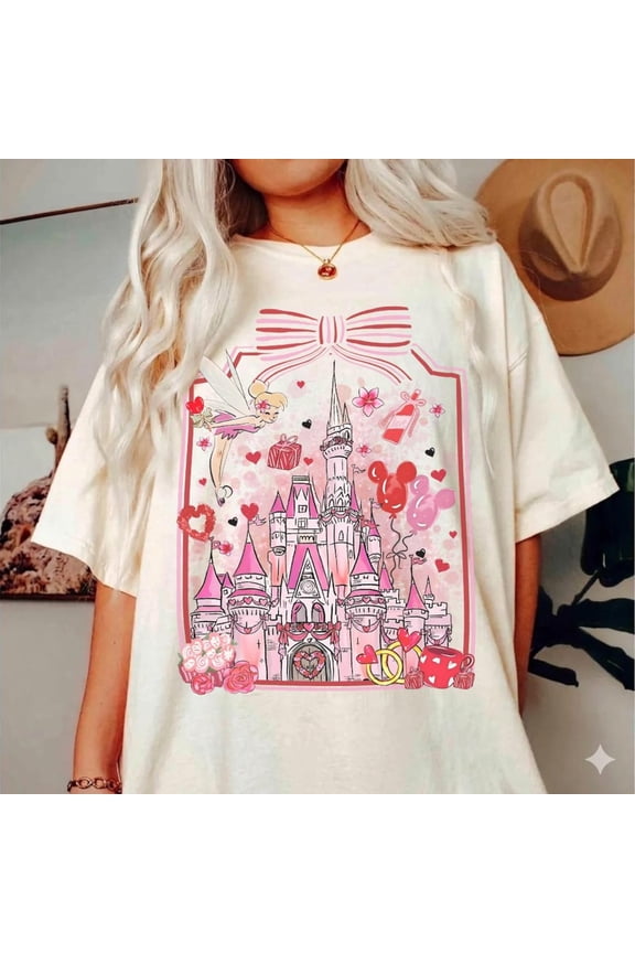 Walt World Castle Tinkerbell Valentine Disney T-Shirt All size S-3XL