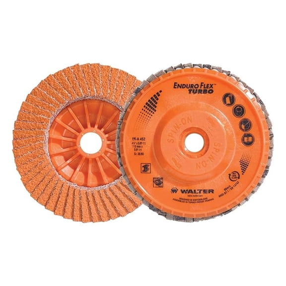 Walter 06A452 4-1/2x5/8-11 Enduro-Flex Turbo Spin-On Discs Fast Grinding Blending Flap Disc Grit 36/60 Type 27S, 10 pack